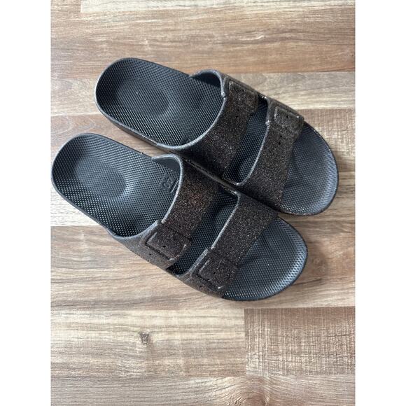 Women's Freedom Moses x Revolve Angie Slides in Black Glitter Unisex Slides 39 - Picture 2 of 5